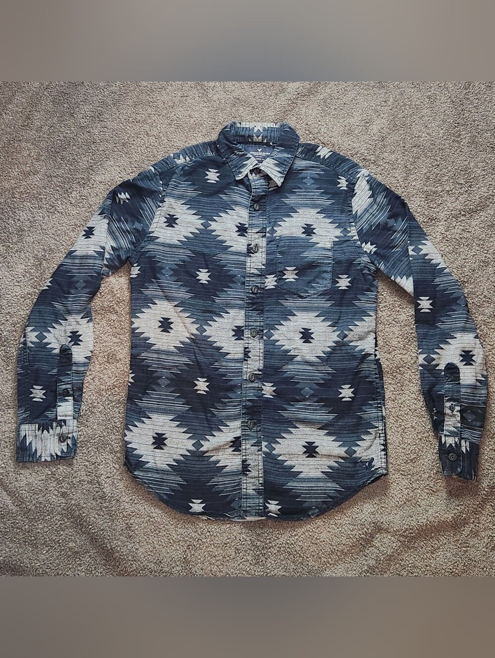 Teal Geometric American Eagle Flannel Shirt